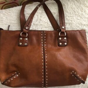 Michael Kors Vintage Chestnut Brown Leather Tote/Purse with metal Studs
